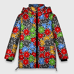 Куртка зимняя женская Фишки, Ставки, Казино, цвет: 3D-светло-серый