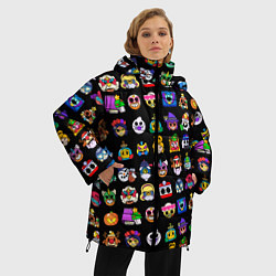 Куртка зимняя женская Значки на скины Бравл Старс Brawl Черный Пины, цвет: 3D-черный — фото 2