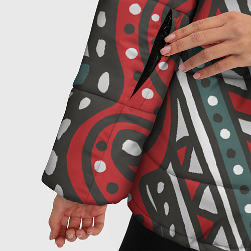 Женская зимняя куртка Узор абстракция Рисунок от руки в стиле дудл Красн / 3D-Светло-серый – фото 5