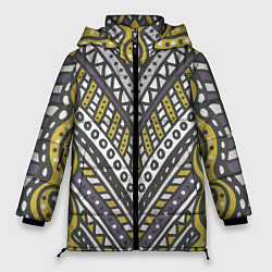 Куртка зимняя женская Абстрактный узор в стиле дудл Желтый, серый и белы, цвет: 3D-светло-серый