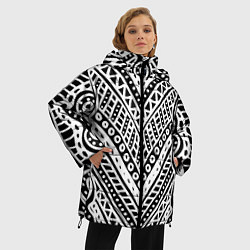 Куртка зимняя женская Абстракция черно-белая Волны, полосы, вензеля Моно, цвет: 3D-светло-серый — фото 2