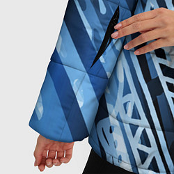 Куртка зимняя женская Неоновый узор Абстракция Голубой и синий цвет на ч, цвет: 3D-светло-серый — фото 2
