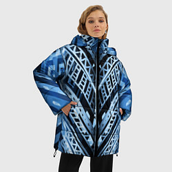 Куртка зимняя женская Неоновый узор Абстракция Голубой и синий цвет на ч, цвет: 3D-светло-серый — фото 2