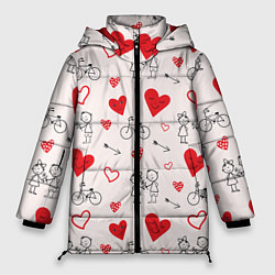 Куртка зимняя женская Романтические сердечки, цвет: 3D-светло-серый