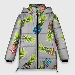 Куртка зимняя женская Узорные ананасы, цвет: 3D-светло-серый