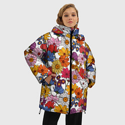 Куртка зимняя женская Полевые Цветы на белом фоне, цвет: 3D-светло-серый — фото 2