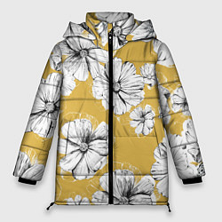 Куртка зимняя женская Цветы Цветочно-Жёлтый, цвет: 3D-красный