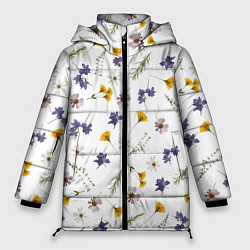 Куртка зимняя женская Простые цветы на белом фоне, цвет: 3D-красный