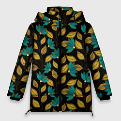 Куртка зимняя женская Золотые и зеленые листья, цвет: 3D-черный