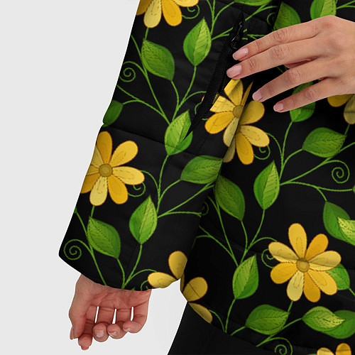 Женская зимняя куртка Желтые цветочки паттерн / 3D-Светло-серый – фото 5