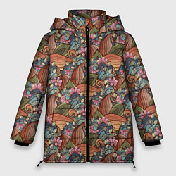 Куртка зимняя женская Паттерн волнистые узоры, цвет: 3D-черный