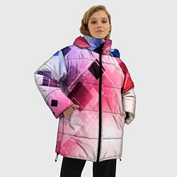 Куртка зимняя женская Розово-голубая абстрактная геометрия, цвет: 3D-красный — фото 2