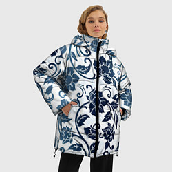 Куртка зимняя женская Гжелевые цветы, цвет: 3D-черный — фото 2