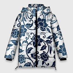 Куртка зимняя женская Гжелевые цветы, цвет: 3D-светло-серый