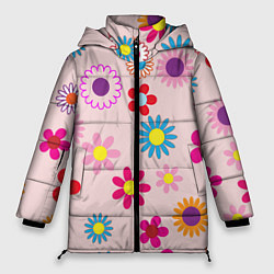 Куртка зимняя женская Мультяшные цветочки, цвет: 3D-красный