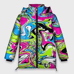Куртка зимняя женская Абстрактные мраморные разводы в ярких цветах Поп а, цвет: 3D-светло-серый