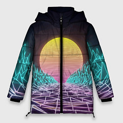 Куртка зимняя женская Vaporwave Закат солнца в горах Neon, цвет: 3D-светло-серый