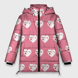 Куртка зимняя женская Орнамент сердце кот, цвет: 3D-черный