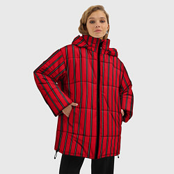 Куртка зимняя женская Красно-черный узор в полоску, цвет: 3D-черный — фото 2