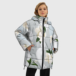 Куртка зимняя женская Цветы Белые С Полосами, цвет: 3D-красный — фото 2