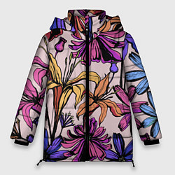 Куртка зимняя женская Цветы Разноцветные, цвет: 3D-красный
