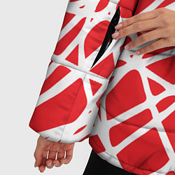 Куртка зимняя женская Белые линии на красном фоне Абстракция, цвет: 3D-светло-серый — фото 2