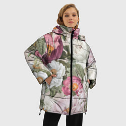 Куртка зимняя женская Цветы Розовый Сад Пион и Роз, цвет: 3D-светло-серый — фото 2