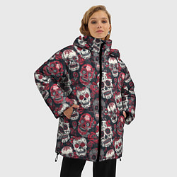 Куртка зимняя женская День мертвых Черепа Мексика, цвет: 3D-черный — фото 2
