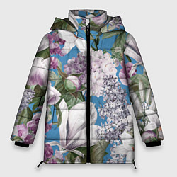 Куртка зимняя женская Цветы Белые Лилии В Саду Летом, цвет: 3D-светло-серый