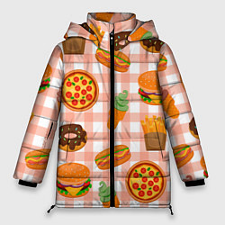 Куртка зимняя женская PIZZA DONUT BURGER FRIES ICE CREAM pattern, цвет: 3D-светло-серый