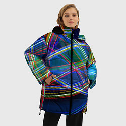 Куртка зимняя женская Разноцветные неоновые линии Абстракция Multicolore, цвет: 3D-красный — фото 2