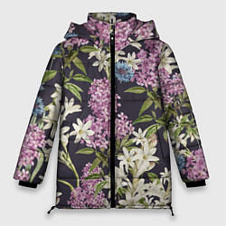 Женская зимняя куртка Цветы Розово-Сиреневые