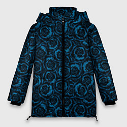 Куртка зимняя женская Синие розы-цветочный узор, цвет: 3D-светло-серый