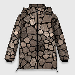 Куртка зимняя женская Черно-коричневая текстура камня, цвет: 3D-красный