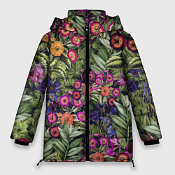 Куртка зимняя женская Цветы Фиолетовые Рудбеки, цвет: 3D-светло-серый