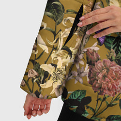 Куртка зимняя женская Цветы Астры и Гибискусы, цвет: 3D-черный — фото 2