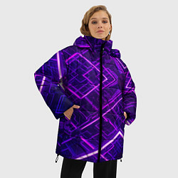 Куртка зимняя женская Неоновые ромбы в абстракции - Фиолетовый, цвет: 3D-красный — фото 2