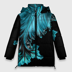 Женская зимняя куртка Черный с голубым неоновый фрактал Ледяная абстракц