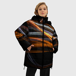 Куртка зимняя женская Волнообразные линии неона - Оранжевый, цвет: 3D-черный — фото 2