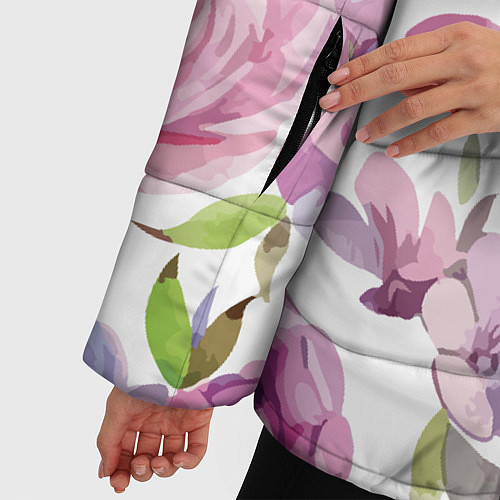 Женская зимняя куртка Летний красочный паттерн из цветков розы и ягод еж / 3D-Светло-серый – фото 5