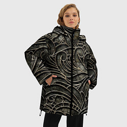 Куртка зимняя женская Брутальный металлический орнамент, цвет: 3D-красный — фото 2