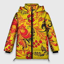 Куртка зимняя женская Хохломская Роспись Цветы, цвет: 3D-черный