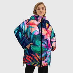 Куртка зимняя женская Яркие тропические цветы Лето, цвет: 3D-черный — фото 2