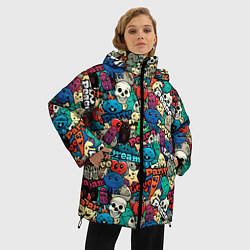 Куртка зимняя женская Граффити черепа и рожицы, цвет: 3D-черный — фото 2