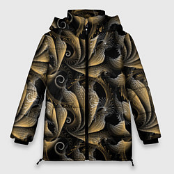 Куртка зимняя женская Золотистые абстрактные узоры, цвет: 3D-красный