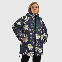 Куртка зимняя женская Ромашка Полевая Цветочная, цвет: 3D-черный — фото 2
