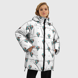 Куртка зимняя женская Разноцветные Бриллианты На Белом Фоне, цвет: 3D-красный — фото 2