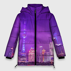 Куртка зимняя женская Неоновый мегаполис - Фиолетовый, цвет: 3D-красный