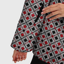 Куртка зимняя женская Красный, черный квадраты на гранжевом сером, цвет: 3D-светло-серый — фото 2