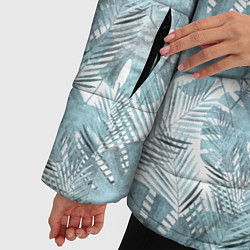 Куртка зимняя женская Голубые листья пальмы на белом, цвет: 3D-красный — фото 2